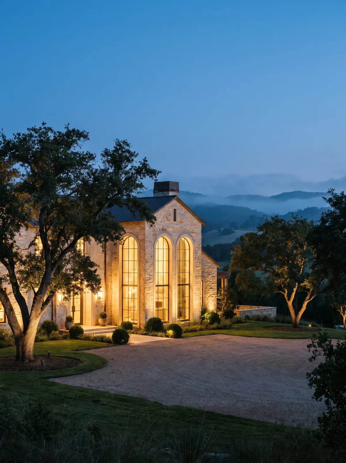 Ilustración de una casa contemporánea estilo Hill Country
